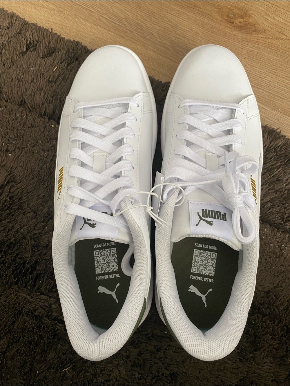 Puma White Low-Top Sneakers with Gold Logo Accents